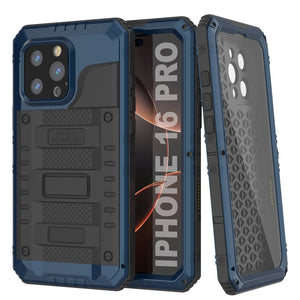 iPhone 16 Pro Metal Extreme 3.0 Série Aluminium Aluminium Aluminium IP68 W / Buillt en protecteur d'écran et kickstand [Blue]