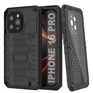 iPhone 16 Pro Metal Extreme 3.0 Série Aluminium Aluminium Aluminium IP68 W / Buillt en protecteur d'écran et kickstand [noir]
