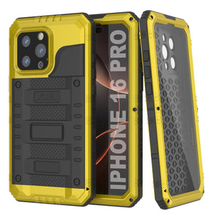 iPhone 16 Pro Metal Extreme 3.0 Série Aluminium Aluminium Aluminium IP68 W / Buillt en protecteur d'écran et kickstand [Yellow]