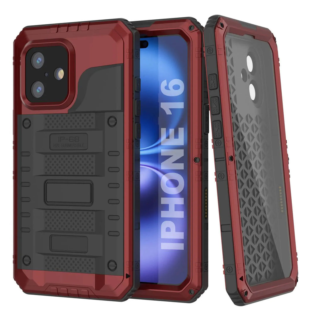 iPhone 16 Metal Extreme 3.0 Série Aluminium Aluminium Case IP68 W / Buillt en protecteur d'écran et kickstand [Red]