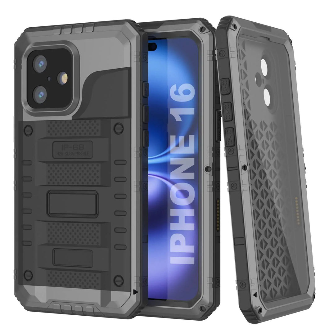 iPhone 16 Metal Extreme 3.0 Série Aluminium Aluminium Étui imperméable IP68 avec Bouillt en protecteur d'écran et kickstand [Silver]
