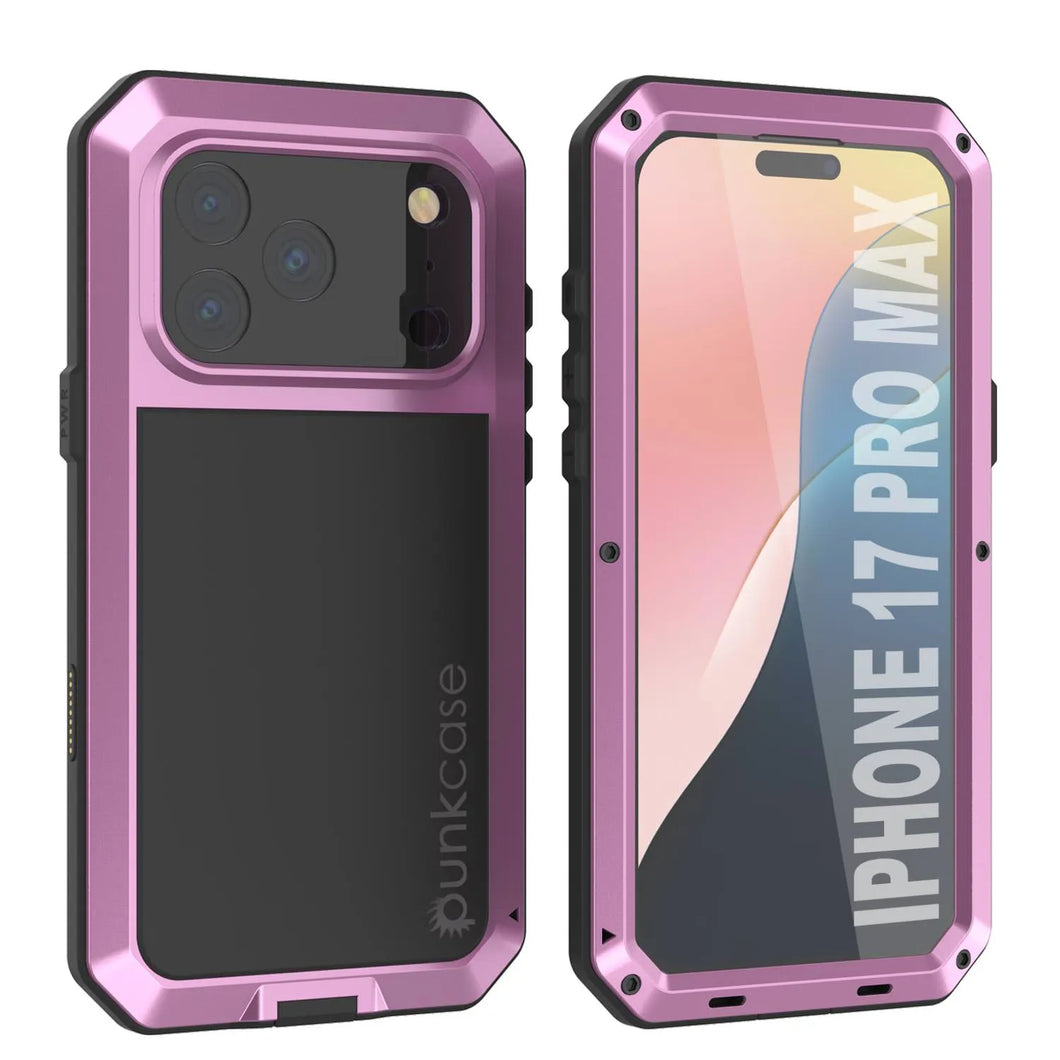 Étui iPhone 17 Pro Max Metal, couverture d'armure de qualité militaire lourde [Proof] Full Body Hard [Pink]