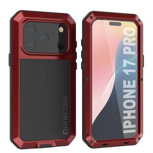 Étui iPhone 17 Pro Metal, couverture d'armure de qualité militaire lourde [Proof] Full Body Hard [Red]