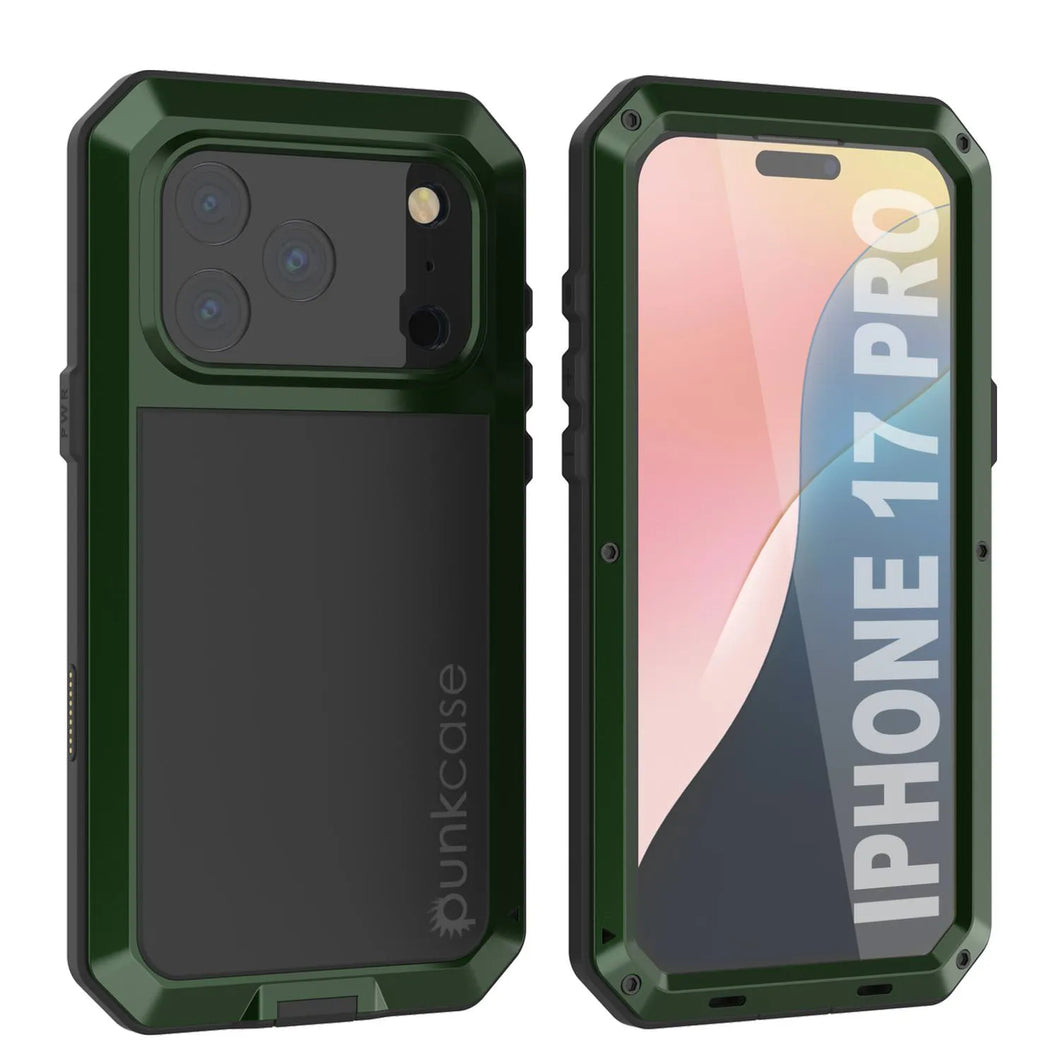 Étui iPhone 17 Pro Metal, couverture d'armure de qualité militaire lourde [Proof] Full Body Hard [vert foncé]