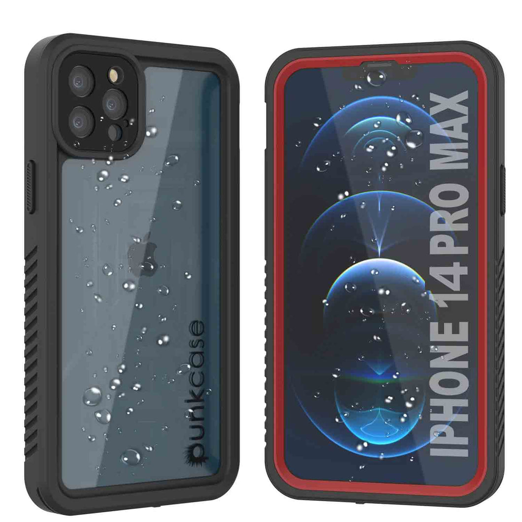 iPhone 14 Pro Max Waterproof Case, Punkcase [Extreme Series] Armor Cover W/ Built In Screen Protector [Red] (Color in image: Red)