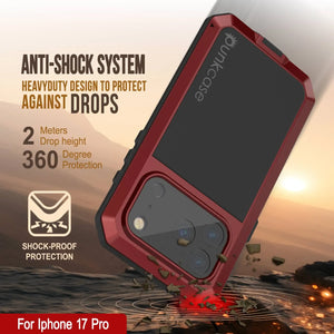 Étui iPhone 17 Pro Metal, couverture d'armure de qualité militaire lourde [Proof] Full Body Hard [Red]