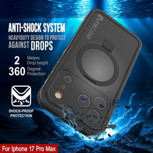 Coque étanche pour iPhone 17 Pro Max [Série Kickstud 2.0] Housse de protection IP68 avec protecteur d'écran et béquille [Noir]
