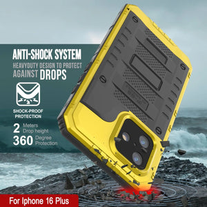 iPhone 16 Plus Metal Extreme 3.0 Série Aluminium Aluminium Aluminium IP68 W / Buillt en protecteur d'écran et kickstand [Yellow]