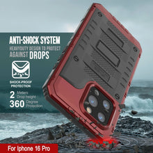 Charger l&#39;image dans la galerie, iPhone 16 Pro Metal Extreme 3.0 Série Aluminium Aluminium Aluminium IP68 W / Buillt en protecteur d&#39;écran et kickstand [Red]
