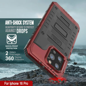iPhone 16 Pro Metal Extreme 3.0 Série Aluminium Aluminium Aluminium IP68 W / Buillt en protecteur d'écran et kickstand [Red]