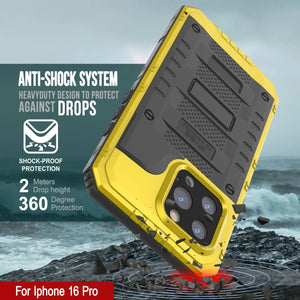 iPhone 16 Pro Metal Extreme 3.0 Série Aluminium Aluminium Aluminium IP68 W / Buillt en protecteur d'écran et kickstand [Yellow]