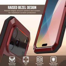 Charger l&#39;image dans la galerie, Étui iPhone 17 Pro Metal, couverture d&#39;armure de qualité militaire lourde [Proof] Full Body Hard [Red]
