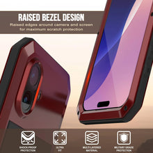 Charger l'image dans la galerie, Étui en métal iPhone 17, couverture d'armure de qualité militaire lourde [Proof] Full Body Hard [rouge]
