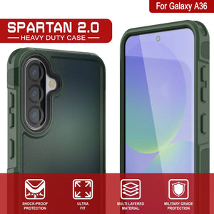 Punkcase Galaxy A36 Case, [Spartan 2.0 Series] Couverture lourde robuste claire [vert foncé]
