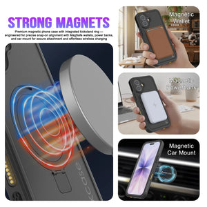 Coque étanche pour iPhone 17 [Série Kickstud 2.0] Housse de protection IP68 avec protecteur d'écran et béquille [Violet]