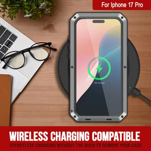 Étui iPhone 17 Pro Metal, couverture d'armure de qualité militaire lourde [Proof] Full Body Hard [Silver]