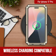 Charger l&#39;image dans la galerie, Étui iPhone 17 Pro Metal, couverture d&#39;armure de qualité militaire lourde [Proof] Full Body Hard [Gold]
