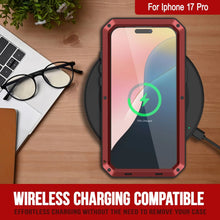 Charger l&#39;image dans la galerie, Étui iPhone 17 Pro Metal, couverture d&#39;armure de qualité militaire lourde [Proof] Full Body Hard [Red]
