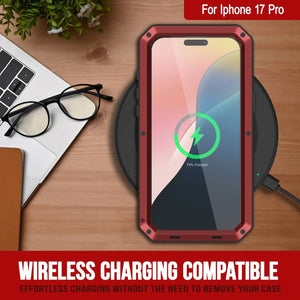 Étui iPhone 17 Pro Metal, couverture d'armure de qualité militaire lourde [Proof] Full Body Hard [Red]