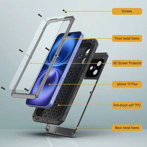 iPhone 16 Plus Metal Extreme 3.0 Série Aluminium Aluminium Aluminium IP68 W / Buillt en protecteur d'écran et kickstand [Silver]