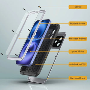 iPhone 16 Plus Metal Extreme 3.0 Série Aluminium Aluminium Aluminium IP68 W / Buillt en protecteur d'écran et kickstand [White]