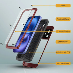 iPhone 16 Plus Metal Extreme 3.0 Série Aluminium Aluminium Aluminium IP68 W / Buillt en protecteur d'écran et kickstand [rouge]