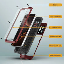 Charger l&#39;image dans la galerie, iPhone 16 Pro Max Metal Extreme 3.0 Série Aluminium Aluminium Aluminium Case IP68 avec Buillt en protecteur d&#39;écran et kickstand [rouge]
