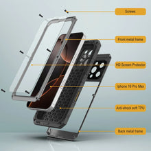 Charger l&#39;image dans la galerie, iPhone 16 Pro Max Metal Extreme 3.0 Série Aluminium Aluminium Aluminium Case IP68 avec Buillt en protecteur d&#39;écran et kickstand [Silver]
