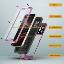 Charger l&#39;image dans la galerie, iPhone 16 Pro Max Metal Extreme 3.0 Série Aluminium Aluminium Aluminium Case IP68 avec Buillt en protecteur d&#39;écran et kickstand [Pink]
