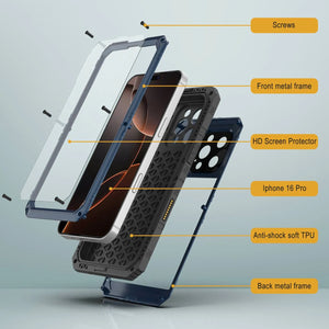 iPhone 16 Pro Metal Extreme 3.0 Série Aluminium Aluminium Aluminium IP68 W / Buillt en protecteur d'écran et kickstand [Blue]