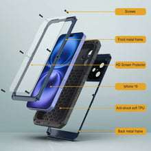 Charger l&#39;image dans la galerie, iPhone 16 Metal Extreme 3.0 Série Aluminium Aluminium Étui imperméable IP68 W / Bouillt en protecteur d&#39;écran et kickstand [Blue]
