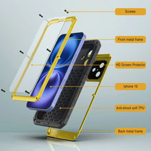 Charger l&#39;image dans la galerie, iPhone 16 Metal Extreme 3.0 Série Aluminium Aluminium Case imperméable IP68 W / Bouillt en protecteur d&#39;écran et kickstand [Yellow]
