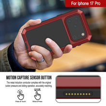 Charger l&#39;image dans la galerie, Étui iPhone 17 Pro Metal, couverture d&#39;armure de qualité militaire lourde [Proof] Full Body Hard [Red]
