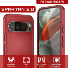 Charger l&#39;image dans la galerie, Punkcase Google Pixel 9 Pro Case, [Spartan 2.0 Series] Couverture lourde robuste claire avec protecteur d&#39;écran intégré [rouge]
