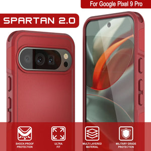 Punkcase Google Pixel 9 Pro Case, [Spartan 2.0 Series] Couverture lourde robuste claire avec protecteur d'écran intégré [rouge]