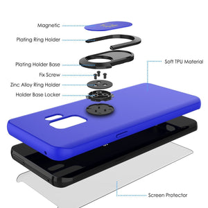 Galaxy S9 Case, Punkcase Magnetix Protective TPU Cover W/ Kickstand, Ring Grip Holder & Metal Plate for Magnetic Car Phone Mount PLUS PunkShield Screen Protector for Samsung S9 Edge [Blue] (Color in image: black)