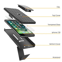Charger l&#39;image dans la galerie, Punkcase iPhone SE (4.7&quot;) Case With Tempered Glass Screen Protector, Holster Belt Clip &amp; Built-In Kickstand Non Slip Dual Layer Hybrid TPU Full Body Protection [Thin Fit] for Apple iPhone 7 &amp; 8 [Black] 
