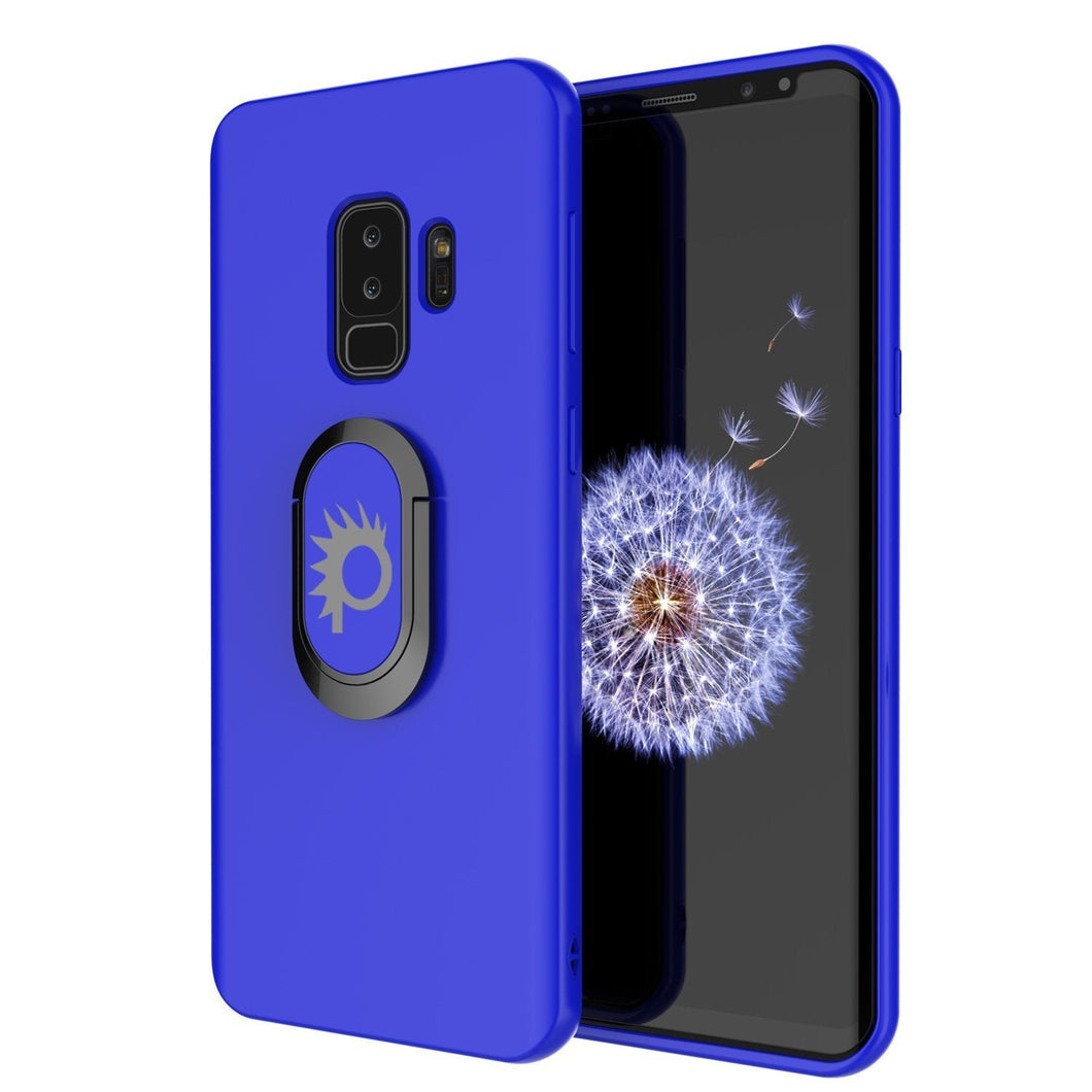 Galaxy S9 PLUS, Punkcase Magnetix Protective TPU Cover W/ Kickstand, Ring Grip Holder & Metal Plate for Magnetic Car Phone Mount PLUS PunkShield Screen Protector for Samsung S9+ Edge [Blue] (Color in image: blue)