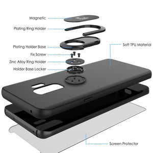 Galaxy S9 PLUS, Punkcase Magnetix Protective TPU Cover W/ Kickstand, Ring Grip Holder & Metal Plate for Magnetic Car Phone Mount PLUS PunkShield Screen Protector for Samsung S9+ Edge [Black] (Color in image: blue)