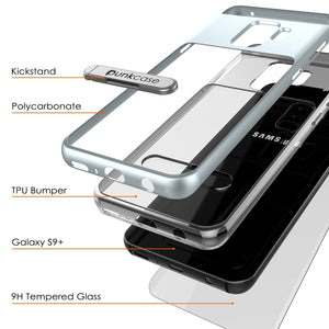 Galaxy S9+ Plus Case, PUNKcase [LUCID 3.0 Series] [Slim Fit] [Clear Back] Armor Cover w/ Integrated Kickstand, Anti-Shock System & PUNKSHIELD Screen Protector for Samsung Galaxy S9+ Plus [Silver] (Color in image: Black)