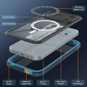 Étui imperméable iPhone 17 Pro Max, punkcase [Extreme Series] Couverture d'armure avec protecteur d'écran intégré [Navy Blue]