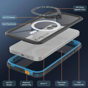 Étui imperméable de l'iPhone 17, Punkcase [Extreme Series] Couverture d'armure avec protecteur d'écran intégré [Navy Blue]