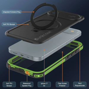 Coque étanche pour iPhone 17 Air [Série Kickstud 2.0] Housse de protection IP68 avec protecteur d'écran et béquille [Vert]