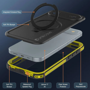 Coque étanche pour iPhone 17 Air [Série Kickstud 2.0] Housse de protection IP68 avec protecteur d'écran et béquille [Jaune]