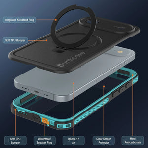 Coque étanche pour iPhone 17 Air [Série Kickstud 2.0] Housse de protection IP68 avec protecteur d'écran et béquille [Sarcelle]