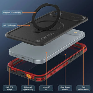 Coque étanche pour iPhone 17 Air [Série Kickstud 2.0] Housse de protection IP68 avec protecteur d'écran et béquille [Rouge]