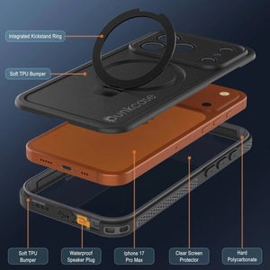 Coque étanche pour iPhone 17 Pro Max [Série Kickstud 2.0] Housse de protection IP68 avec protecteur d'écran et béquille [Gris]