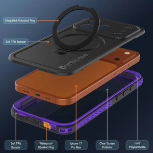 Coque étanche pour iPhone 17 Pro Max [Série Kickstud 2.0] Housse de protection IP68 avec protecteur d'écran et béquille [Violet]