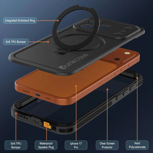 Coque étanche pour iPhone 17 Pro [Série Kickstud 2.0] Housse de protection IP68 avec protecteur d'écran et béquille [Noir]