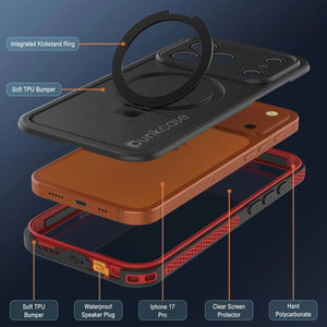 Coque étanche pour iPhone 17 Pro [Série Kickstud 2.0] Housse de protection IP68 avec protecteur d'écran et béquille [Rouge]
